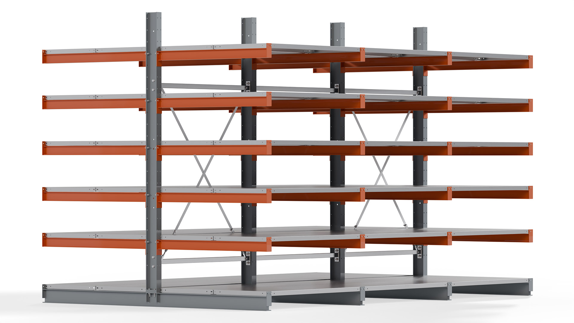 Kragarmregal KARL basic - lackiert - Breite: 384 cm - Höhe: 250 cm - Tiefe: 120 cm - Traglast je Kragarm: 370 kg - beidseitig