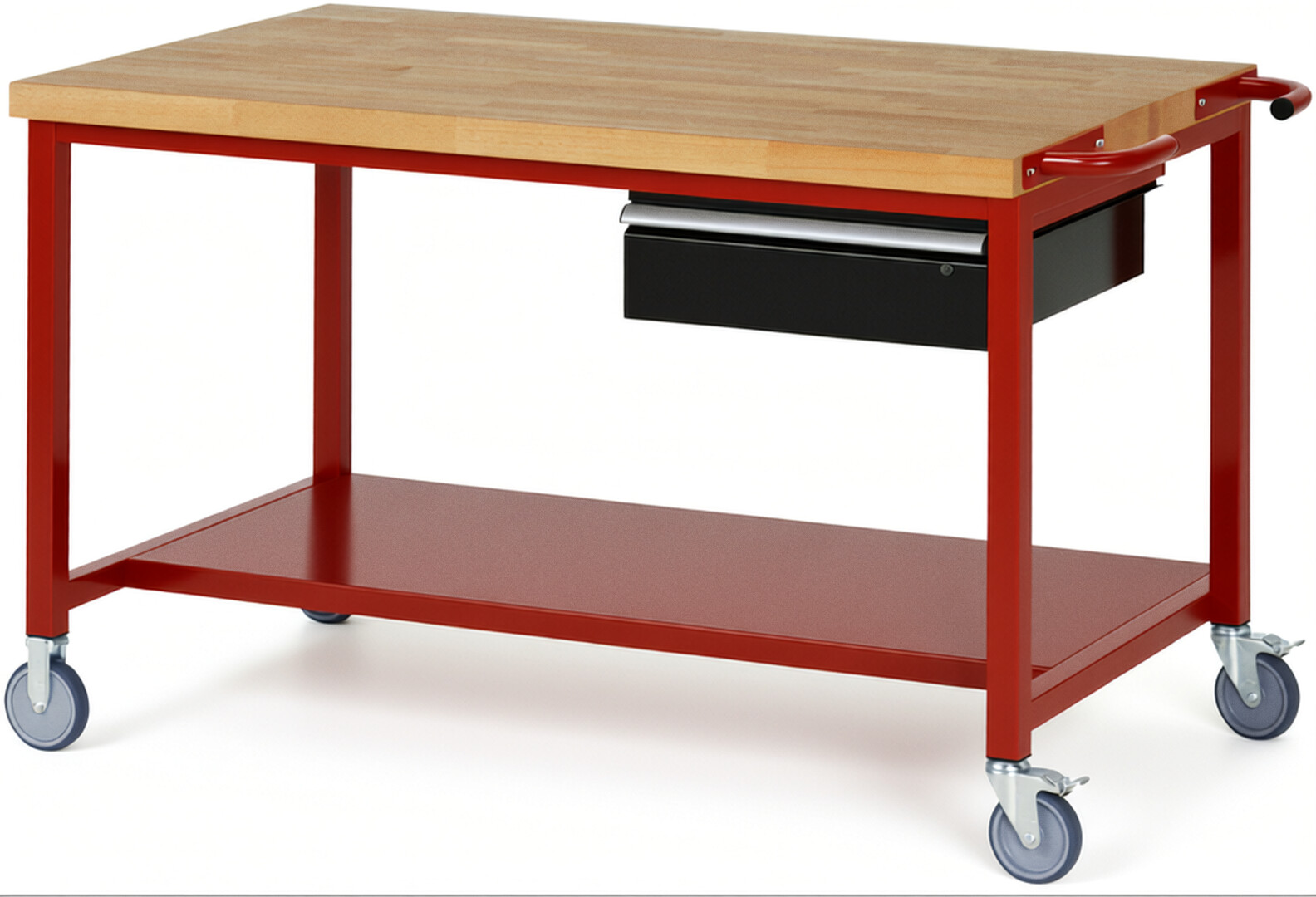 RAU Werkbank rot - schwarz - Breite 150 cm - Tiefe 90 cm - Höhe 108 cm - Buche-Massiv Arbeitsplatte 40 mm