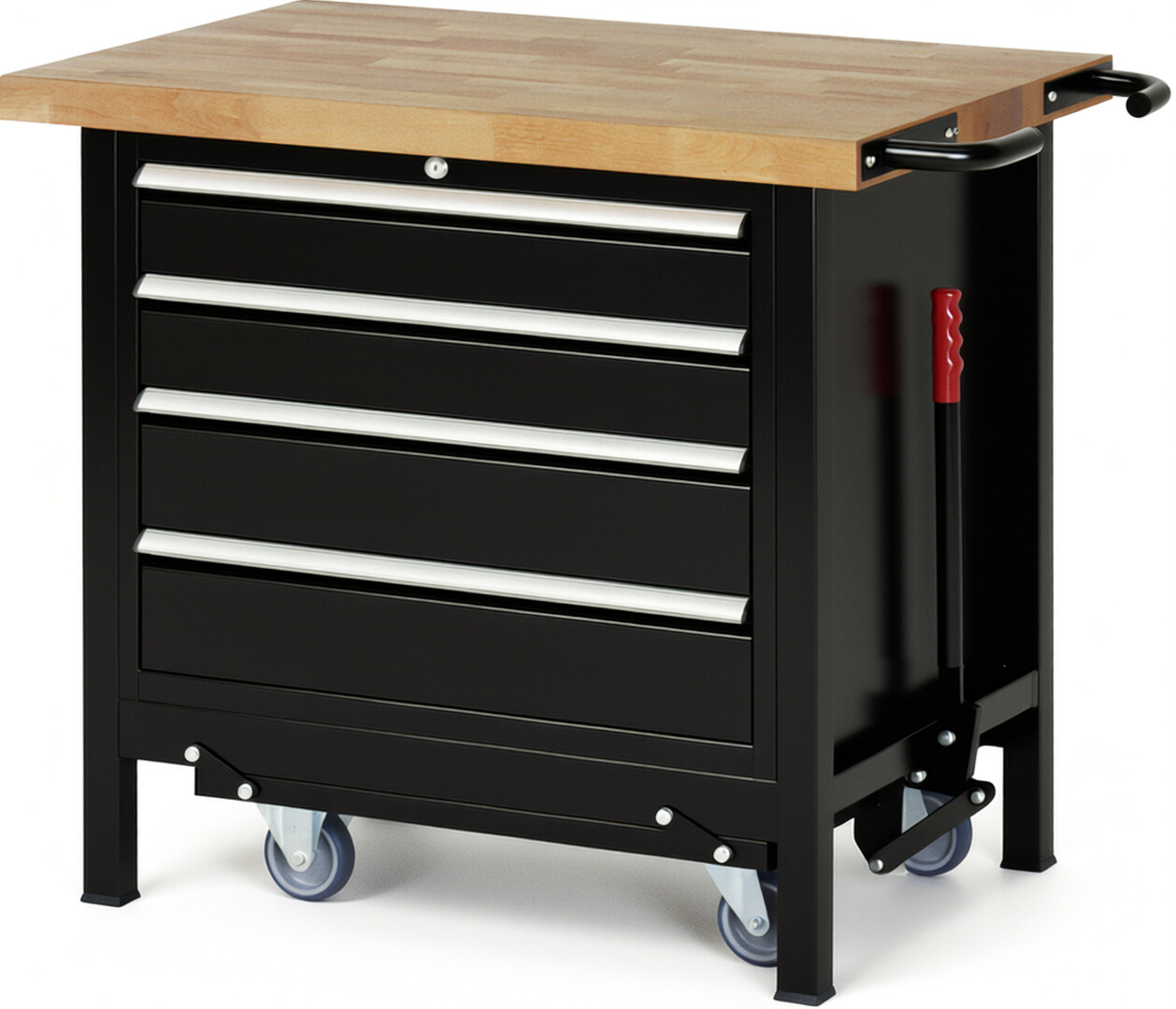 RAU Werkbank schwarz - Breite 100 cm - Tiefe 70 cm - Höhe 88 cm - Buche-Massiv Arbeitsplatte 40 mm