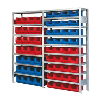 Kleinteileregal, Magazinregal - Robustes Regalsystem für Sichtlagerkästen - Grundfeld mit 21 Kästen - Sortimentsregal - Sichtlagerboxen - 2.000 x 1.060 x 525 mm (HxBxT)