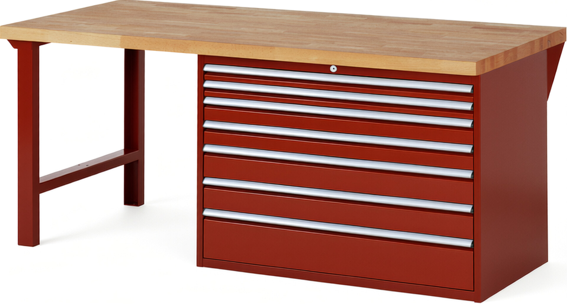 RAU Werkbank rot - Breite 200 cm - Tiefe 90 cm - Höhe 89 cm - Buche-Massiv Arbeitsplatte 40 mm