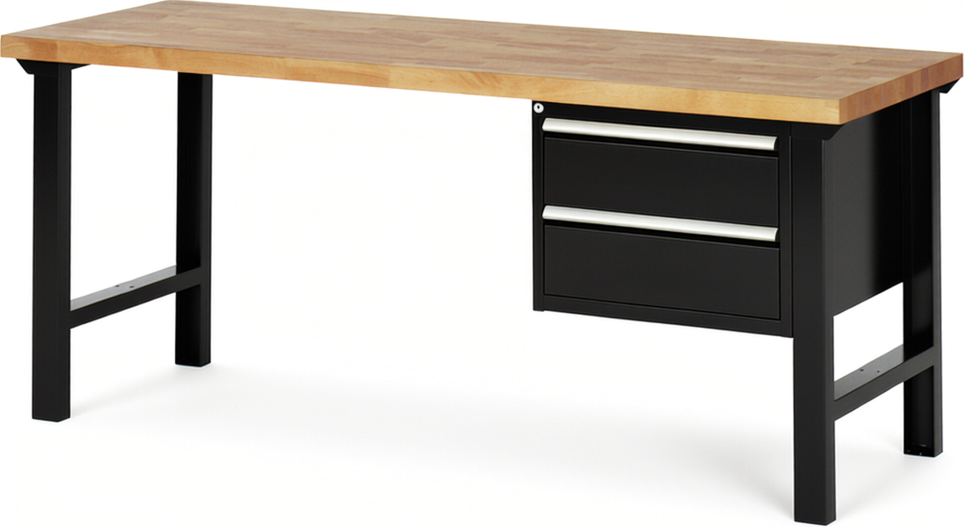 RAU Werkbank schwarz - Breite 200 cm - Tiefe 70 cm - Höhe 84 cm - Buche-Massiv Arbeitsplatte 40 mm