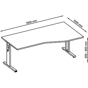 PC-Schreibtisch, BxTxH 1800x800-1000x650-850 mm, höhenverstellbar, C-Fuß-Gestell, Platte eiche