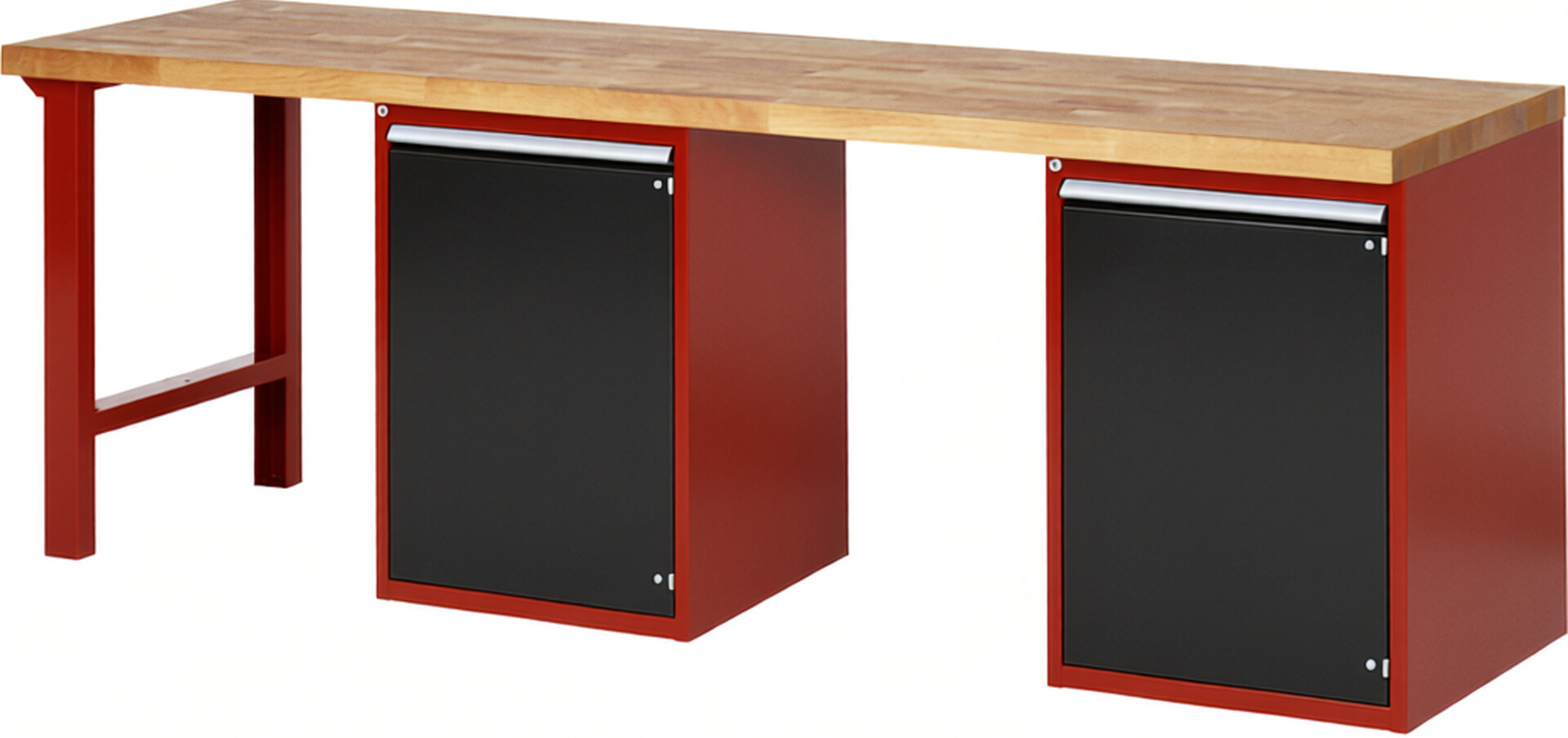 Werkbank Modell 7501 rot - schwarz, BxTxH 2500x700x840 mm,  Buche-Massiv Arbeitsplatte 40 mm