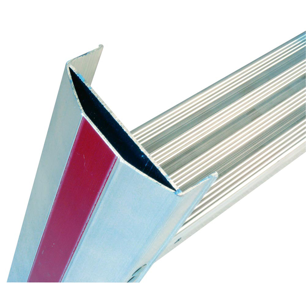 Stufen-Stehleiter, einseitig begehbar, mit tiefer Ablageschale + Einhängemöglichkeit für Eimer, senk. Länge 1790 mm, 5 Stufen, Gewicht 6,6 kg