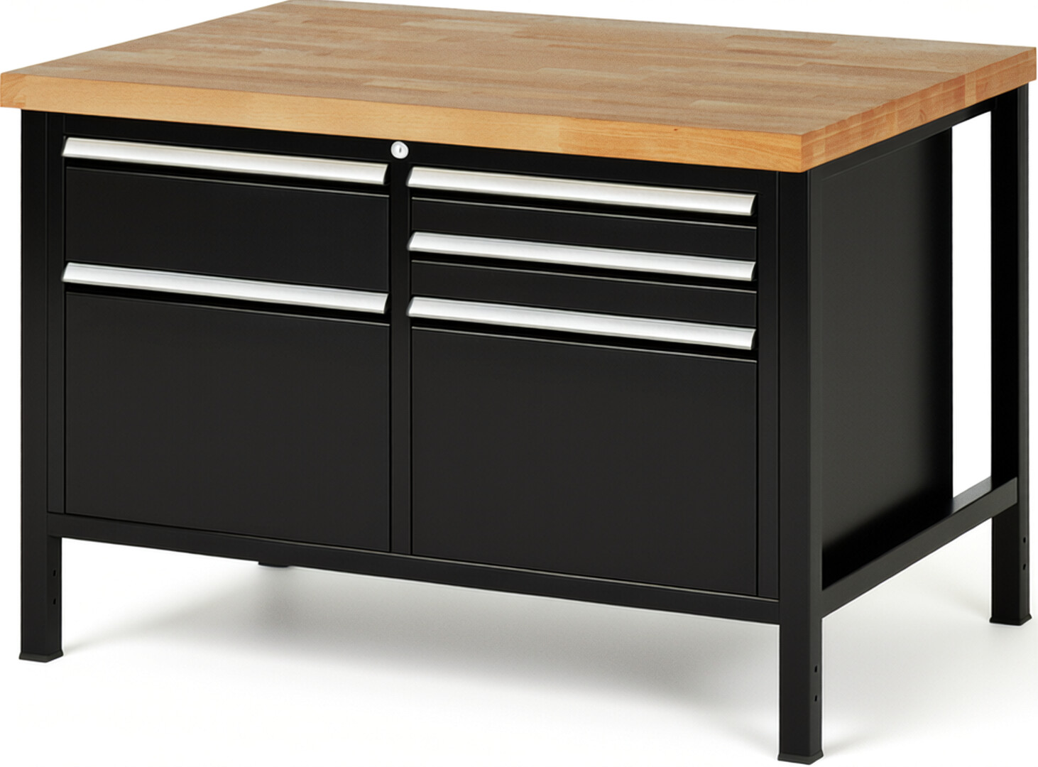 RAU Werkbank schwarz - Breite 125 cm - Tiefe 90 cm - Höhe 84 cm - Buche-Massiv Arbeitsplatte 40 mm