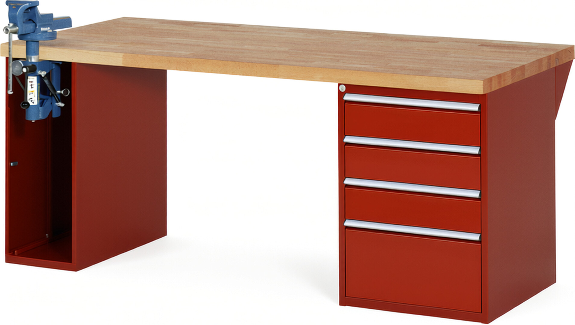 RAU Werkbank rot - Breite 200 cm - Tiefe 90 cm - Höhe 89 cm - Buche-Massiv Arbeitsplatte 40 mm