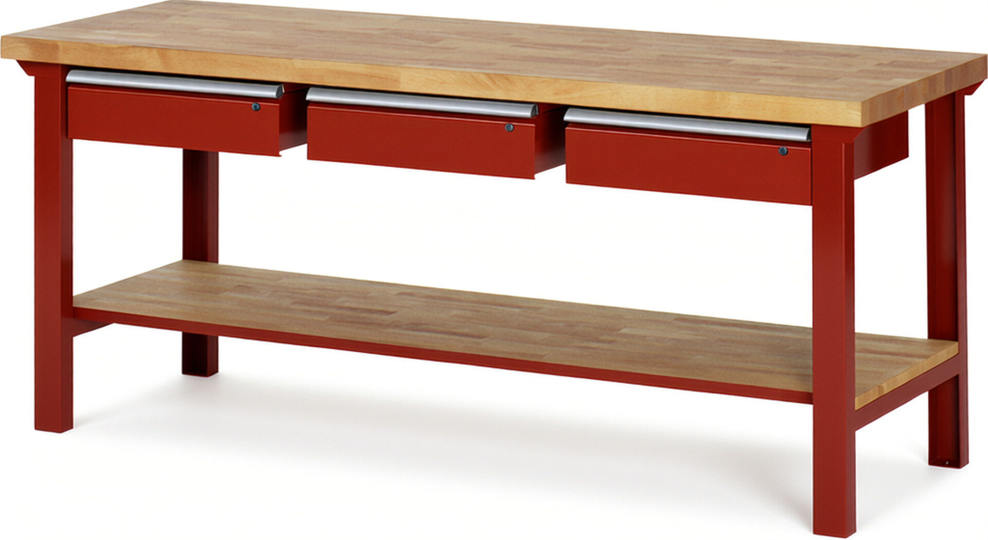 RAU Werkbank rot - Breite 200 cm - Tiefe 70 cm - Höhe 84 cm - Buche-Massiv Arbeitsplatte 40 mm