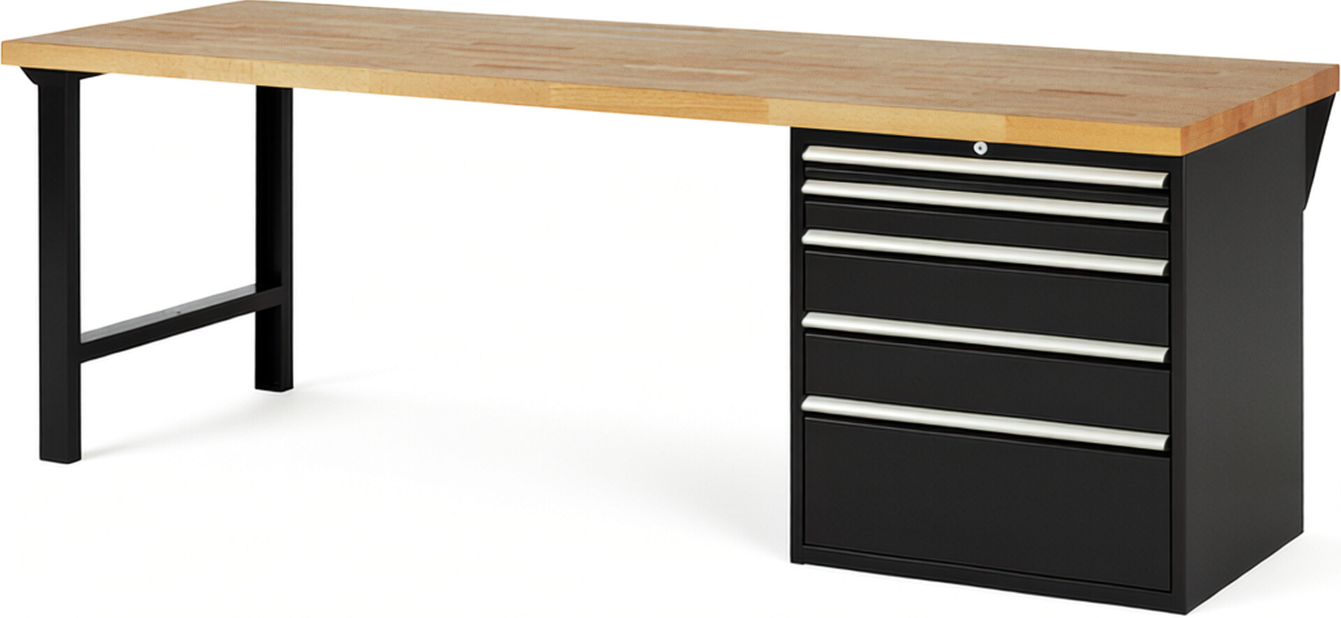 RAU Werkbank schwarz - Breite 250 cm - Tiefe 90 cm - Höhe 84 cm - Buche-Massiv Arbeitsplatte 40 mm