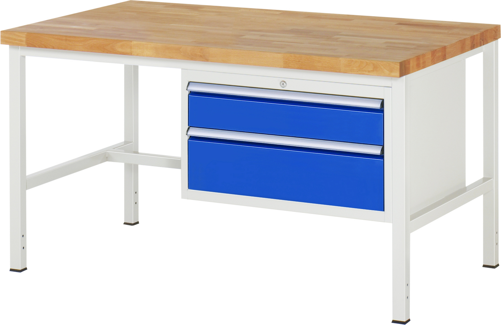 Werkbank Modell 8223,  BxTxH 1500x900x840 mm,  Buche-Massiv Arbeitsplatte 40 mm,  2 Schubladen mit  Vollauszug 100 % und  SoftClosing