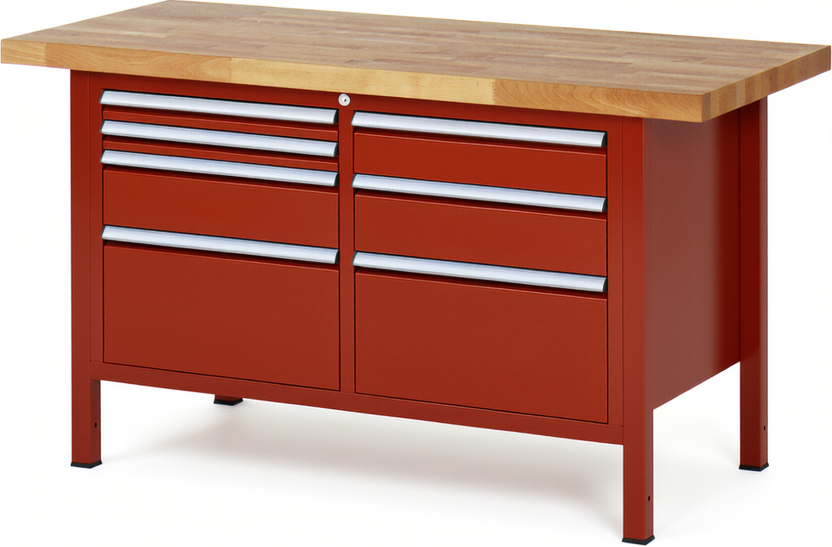 RAU Werkbank rot - Breite 150 cm - Tiefe 70 cm - Höhe 84 cm - Buche-Massiv Arbeitsplatte 40 mm