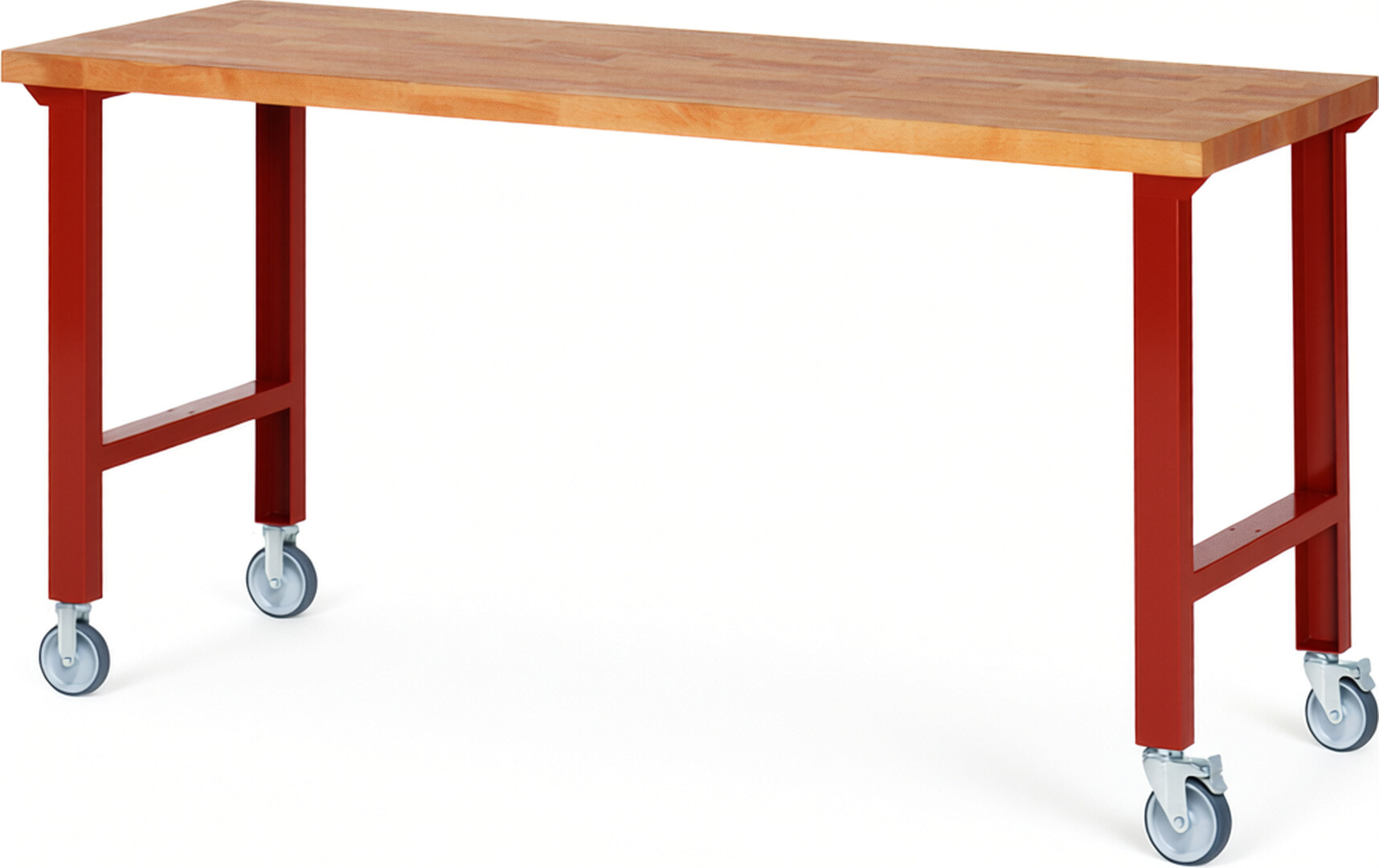 Fahrbare Werkbank Modell 7000 rot, BxTxH 2000x700x1000 mm,  Buche-Massiv Arbeitsplatte 40 mm