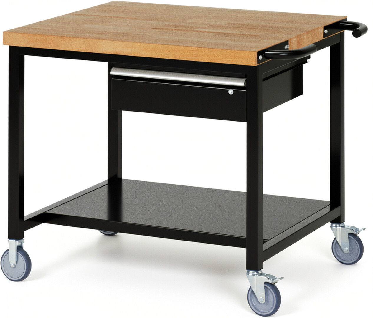 RAU Werkbank schwarz - Breite 100 cm - Tiefe 90 cm - Höhe 88 cm - Buche-Massiv Arbeitsplatte 40 mm