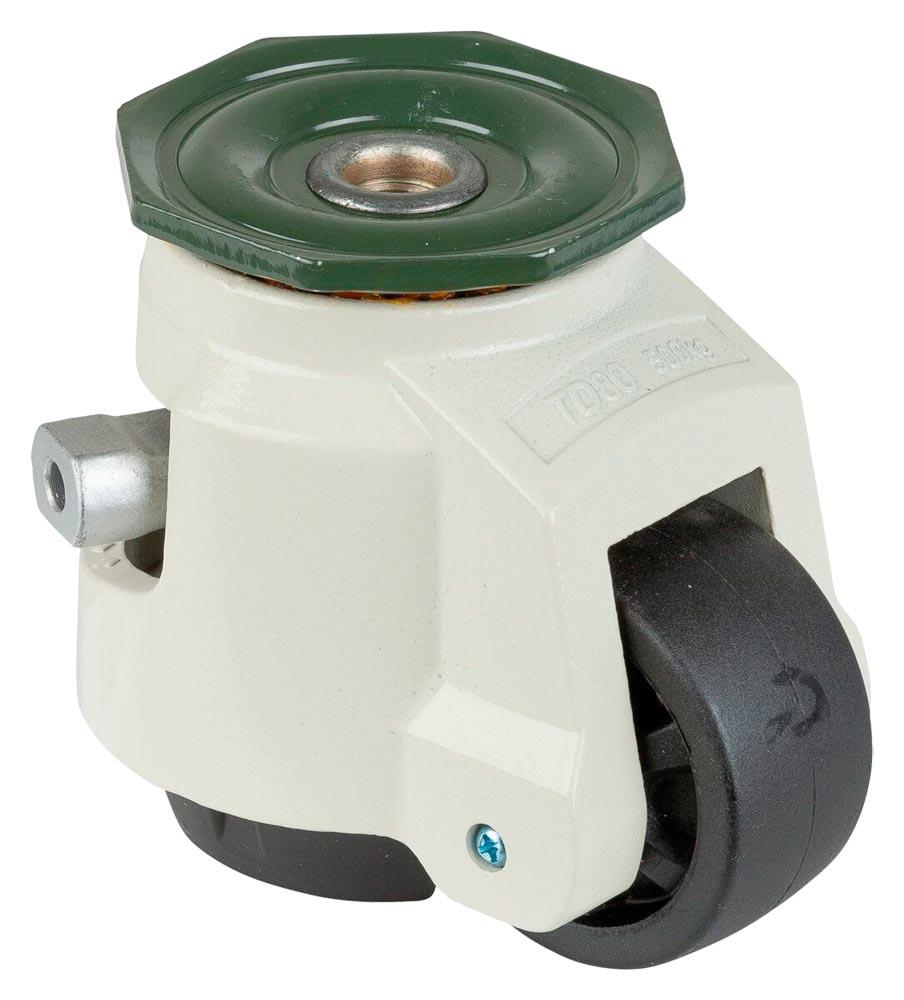 Heberolle, PA Rad, DM 62 mm Gleitlager, Rückenloch, mit Ratschenverstellung