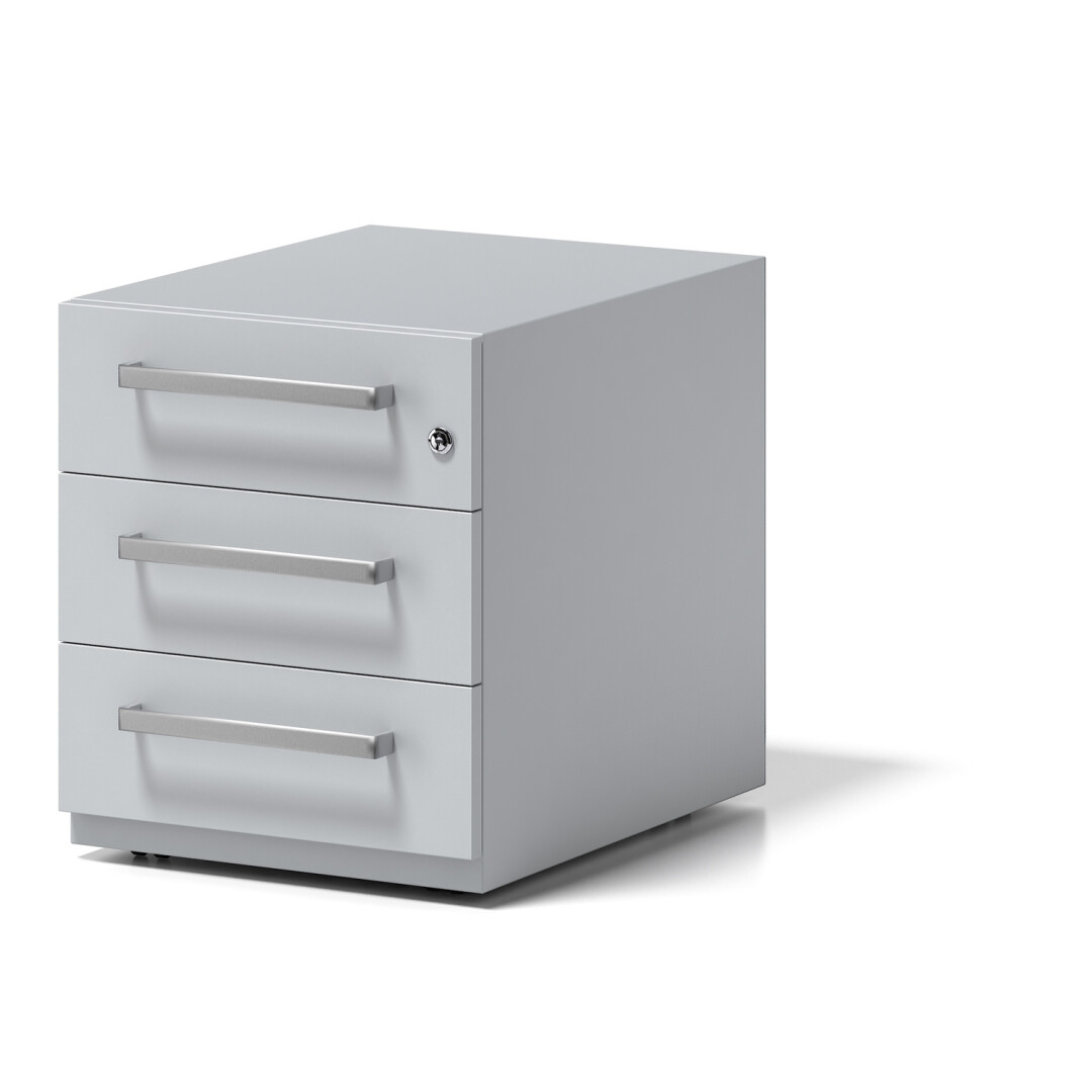 Rollcontainer, BxTxH 420x565x495 mm, 3 Schubladen, Designgriff, silber