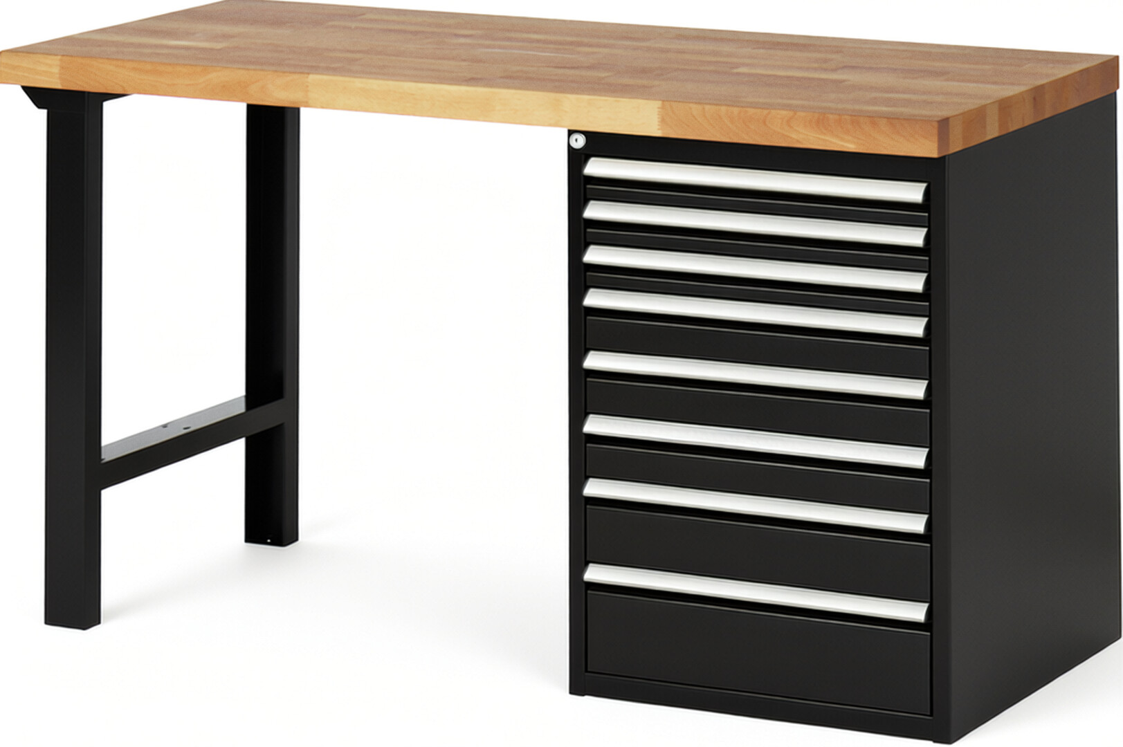 RAU Werkbank schwarz - Breite 150 cm - Tiefe 70 cm - Höhe 84 cm - Buche-Massiv Arbeitsplatte 40 mm