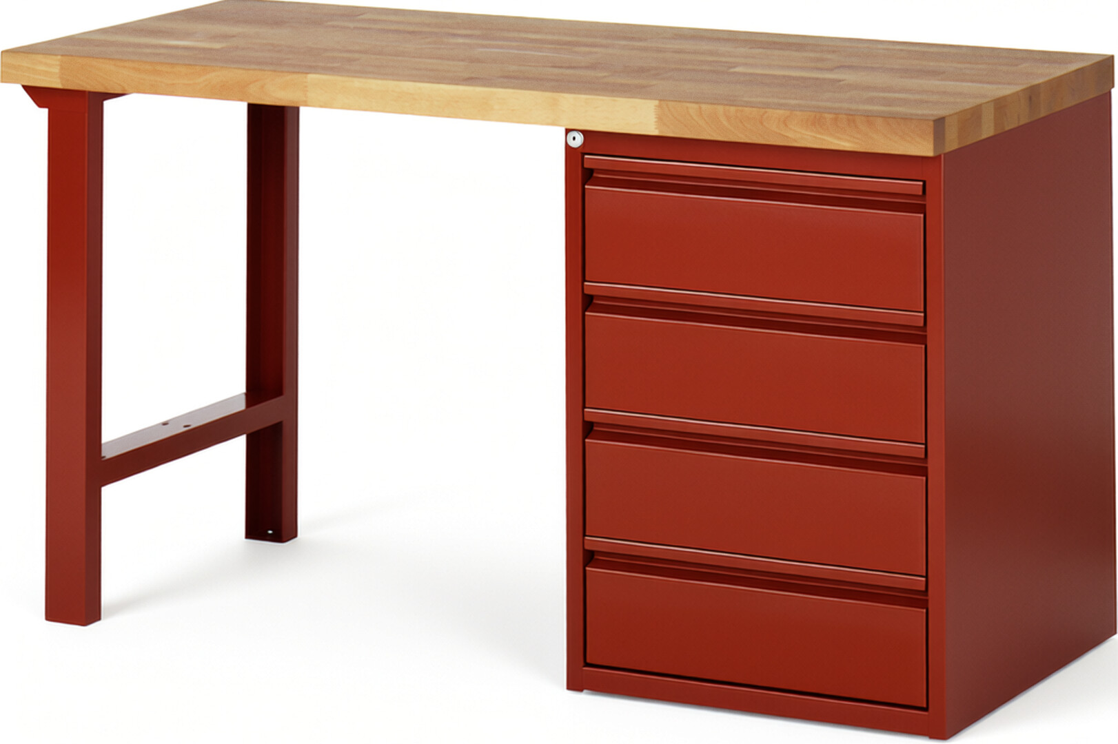 Werkbank rot, Breite 150 cm, Tiefe 70 cm, Höhe 84 cm, 4 Schublade(n), Platte: Buche-Massiv-Arbeitsplatte