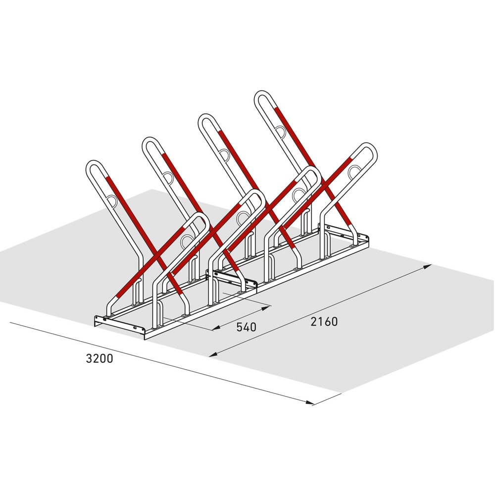Fahrradständer - Anlehnparker, Stahl verzinkt, zweiseitige Radeinstellung, Radabstand 540 mm, Tiefstellung, 8er Stand, Länge 2160 mm