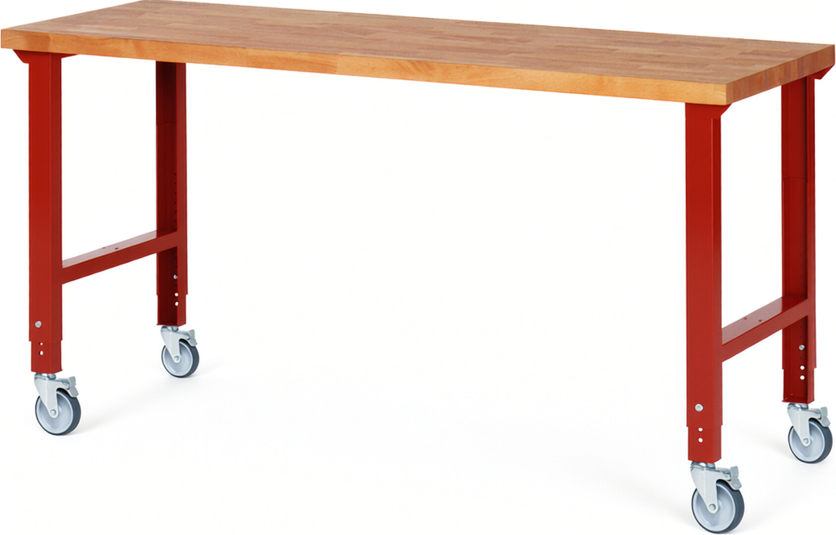 Fahrbare Werkbank Modell 7000 rot, BxTxH 2000x700x950-1000 mm,  Buche-Massiv Arbeitsplatte 40 mm