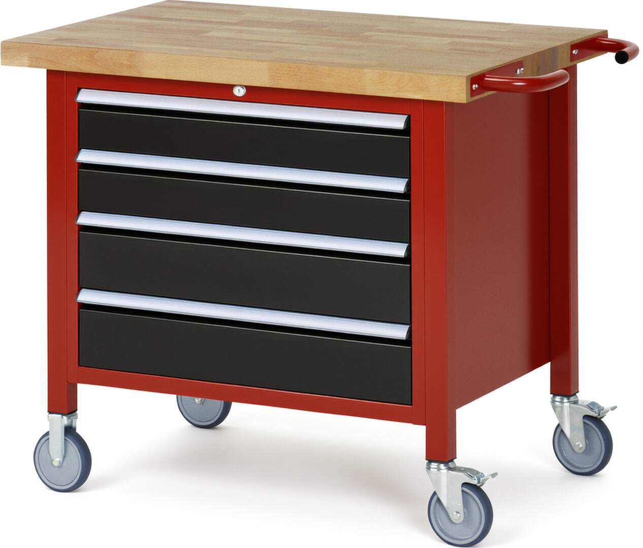 RAU Werkbank rot - schwarz - Breite 100 cm - Tiefe 70 cm - Höhe 88 cm - Buche-Massiv Arbeitsplatte 40 mm