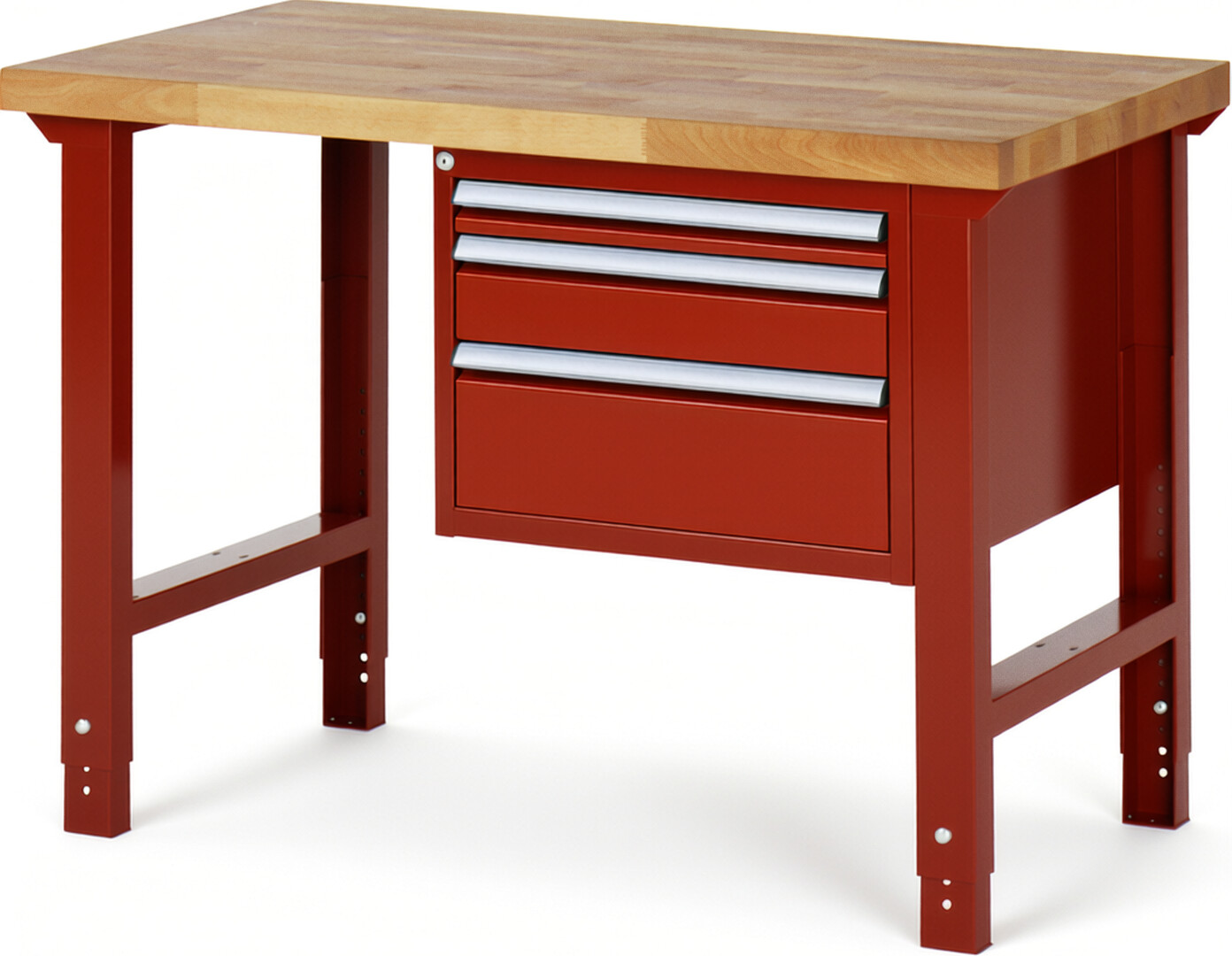 RAU Werkbank rot - Breite 125 cm - Tiefe 70 cm - Höhe 114 cm - Buche-Massiv Arbeitsplatte 40 mm