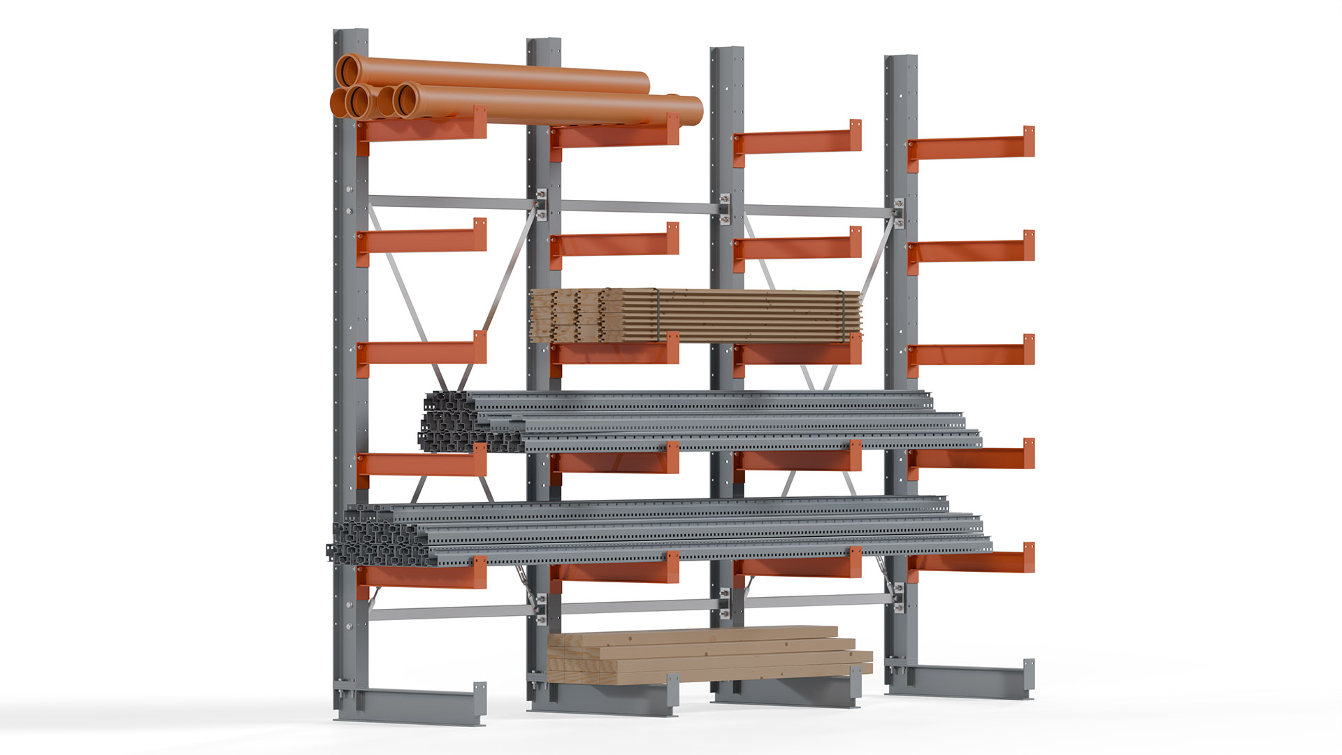 Kragarmregal KARL basic - lackiert - Breite: 300 cm - Höhe: 250 cm - Tiefe: 60 cm - Traglast je Kragarm: 730 kg - einseitig