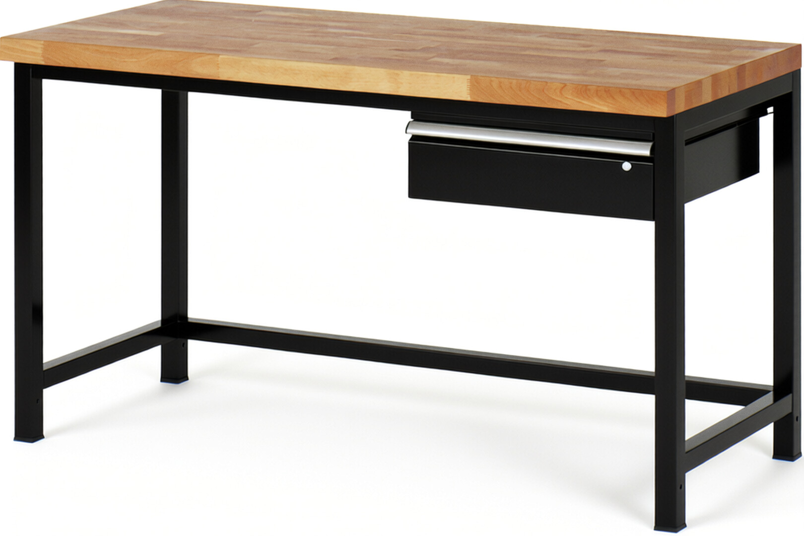 Werkbank Modell 8001 schwarz, BxTxH 1500x700x840-1040 mm,  Buche-Massiv Arbeitsplatte 40 mm,  1 Schublade mit  Auszug 90 %
