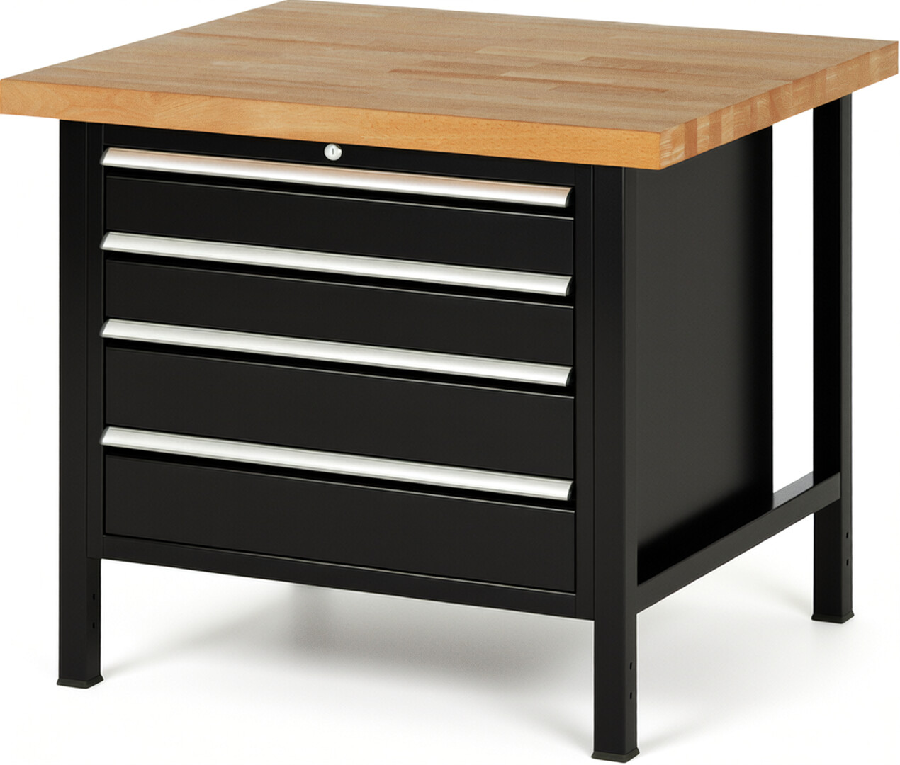 RAU Werkbank schwarz - Breite 100 cm - Tiefe 90 cm - Höhe 84 cm - Buche-Massiv Arbeitsplatte 40 mm