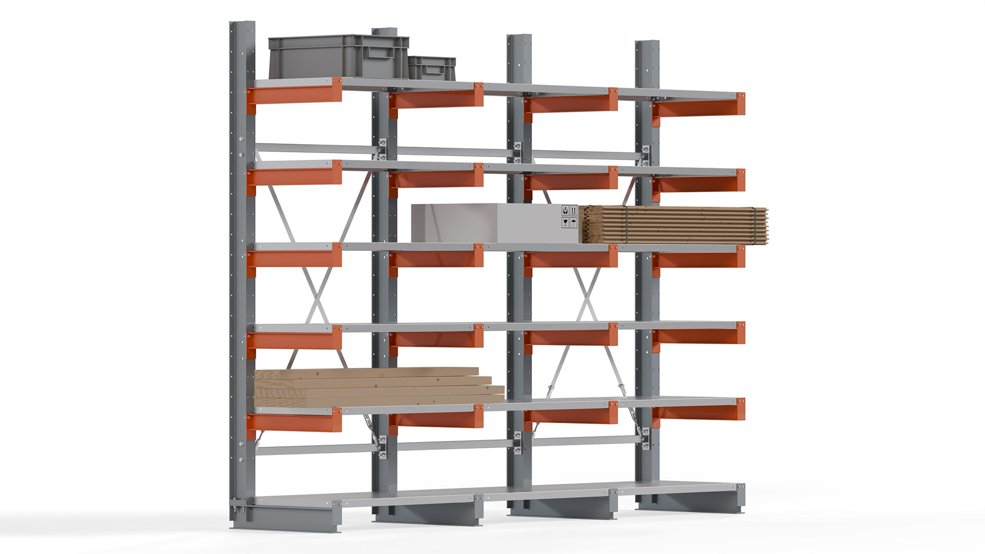 Kragarmregal KARL basic - lackiert - Breite: 300 cm - Höhe: 250 cm - Tiefe: 60 cm - Traglast je Kragarm: 730 kg - einseitig