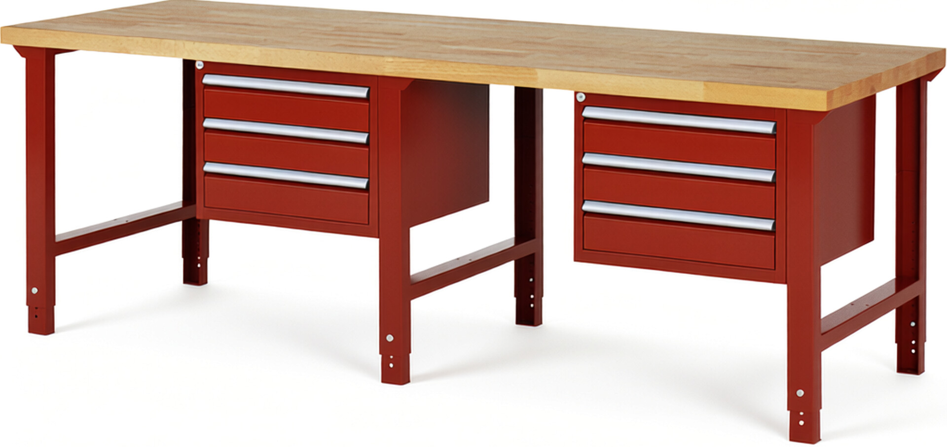 RAU Werkbank rot - Breite 250 cm - Tiefe 90 cm - Höhe 114 cm - Buche-Massiv Arbeitsplatte 40 mm