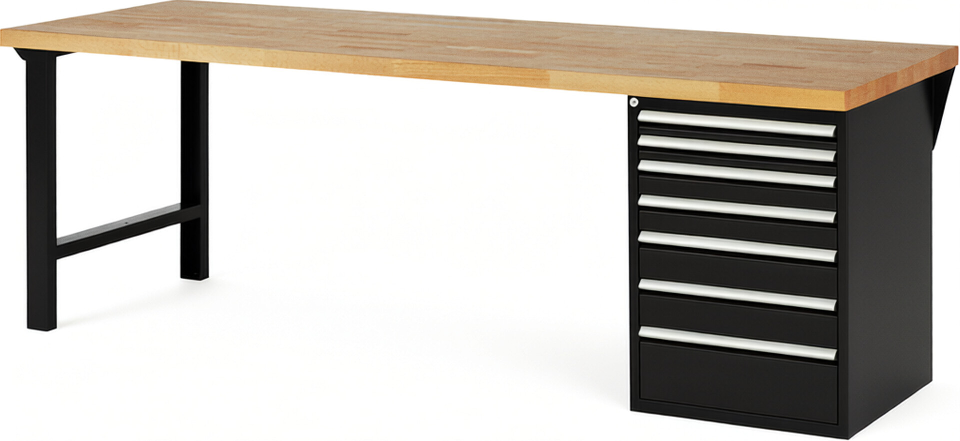 RAU Werkbank schwarz - Breite 250 cm - Tiefe 90 cm - Höhe 84 cm - Buche-Massiv Arbeitsplatte 40 mm