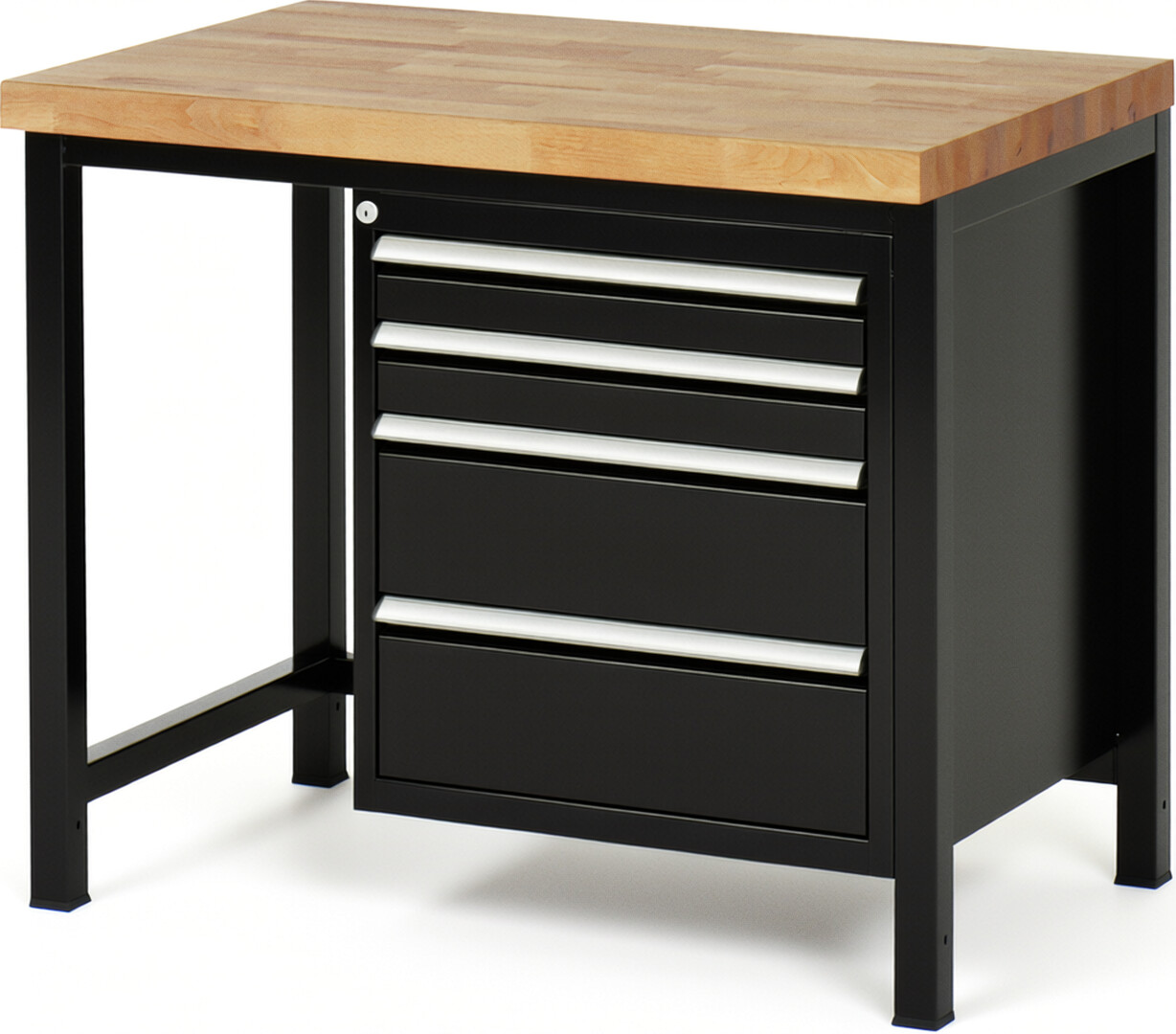 RAU Werkbank schwarz - Breite 100 cm - Tiefe 70 cm - Höhe 104 cm - Buche-Massiv Arbeitsplatte 40 mm