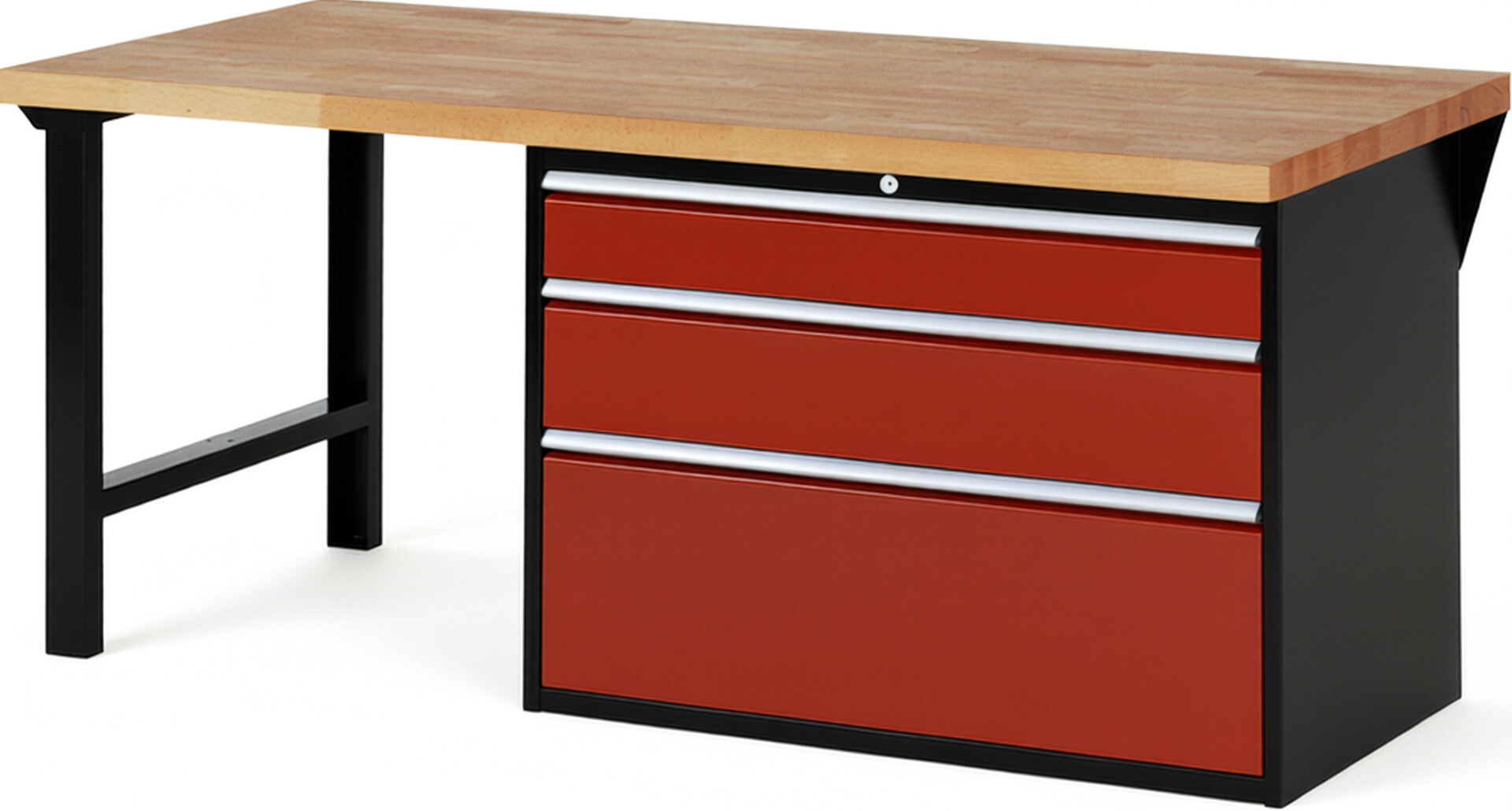 RAU Werkbank schwarz - rot - Breite 200 cm - Tiefe 90 cm - Höhe 84 cm - Buche-Massiv Arbeitsplatte 40 mm