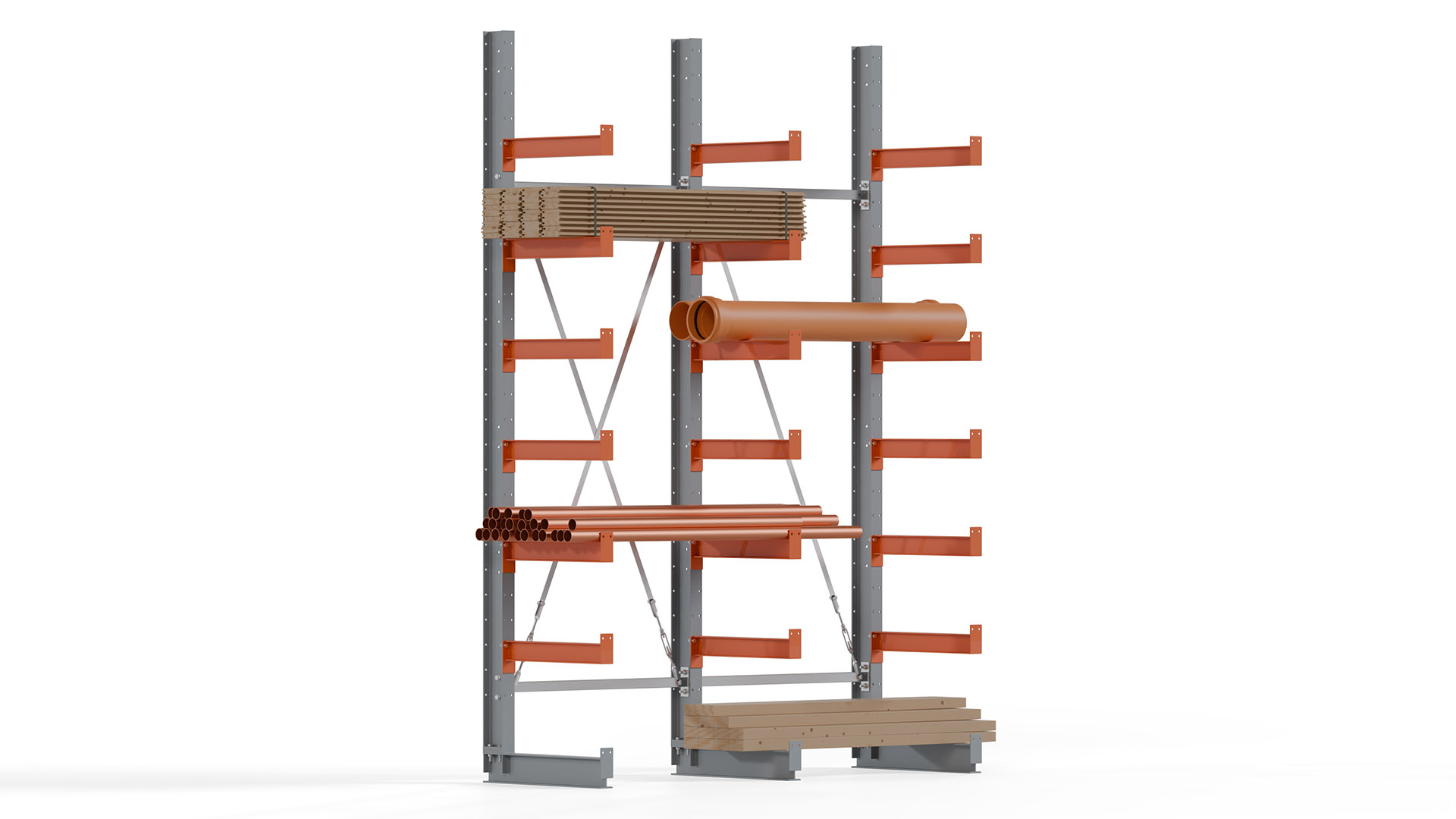 Kragarmregal KARL basic - lackiert - Breite: 200 cm - Höhe: 300 cm - Tiefe: 60 cm - Traglast je Kragarm: 730 kg - einseitig