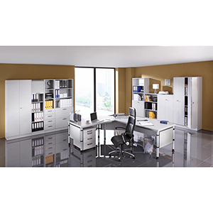 Schreibtisch, BxTxH 800x800x685-810 mm, höhenverstellbar, 4-Fuß-Gestell, Platten-/Gestellfarbe lichtgrau/weißalu