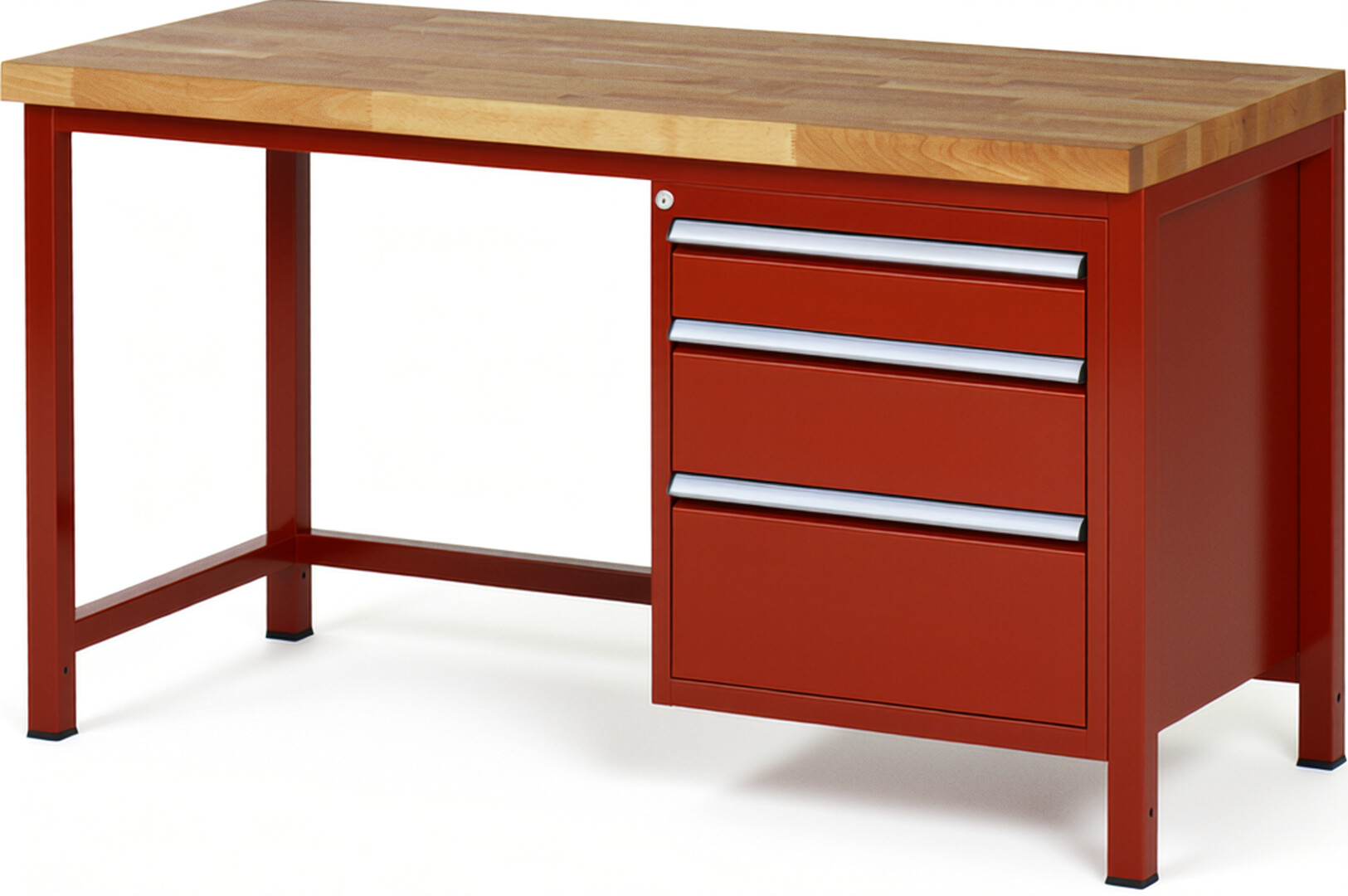 Werkbank Modell 8159 rot, BxTxH 1500x700x840-1040 mm,  Buche-Massiv Arbeitsplatte 40 mm,  3 Schubladen mit  Auszug 90 %