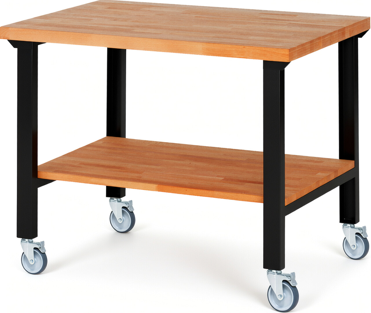 RAU Werkbank schwarz - Breite 125 cm - Tiefe 90 cm - Höhe 100 cm - Buche-Massiv Arbeitsplatte 40 mm