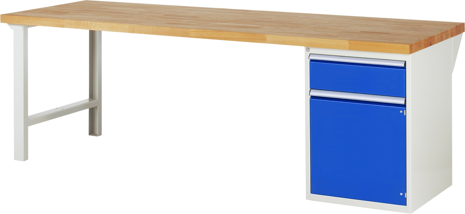 Werkbank Modell 7502 rot - schwarz, BxTxH 2500x900x840 mm,  Buche-Massiv Arbeitsplatte 40 mm,  1 Schublade mit  Vollauszug 100 % und  SoftClosing