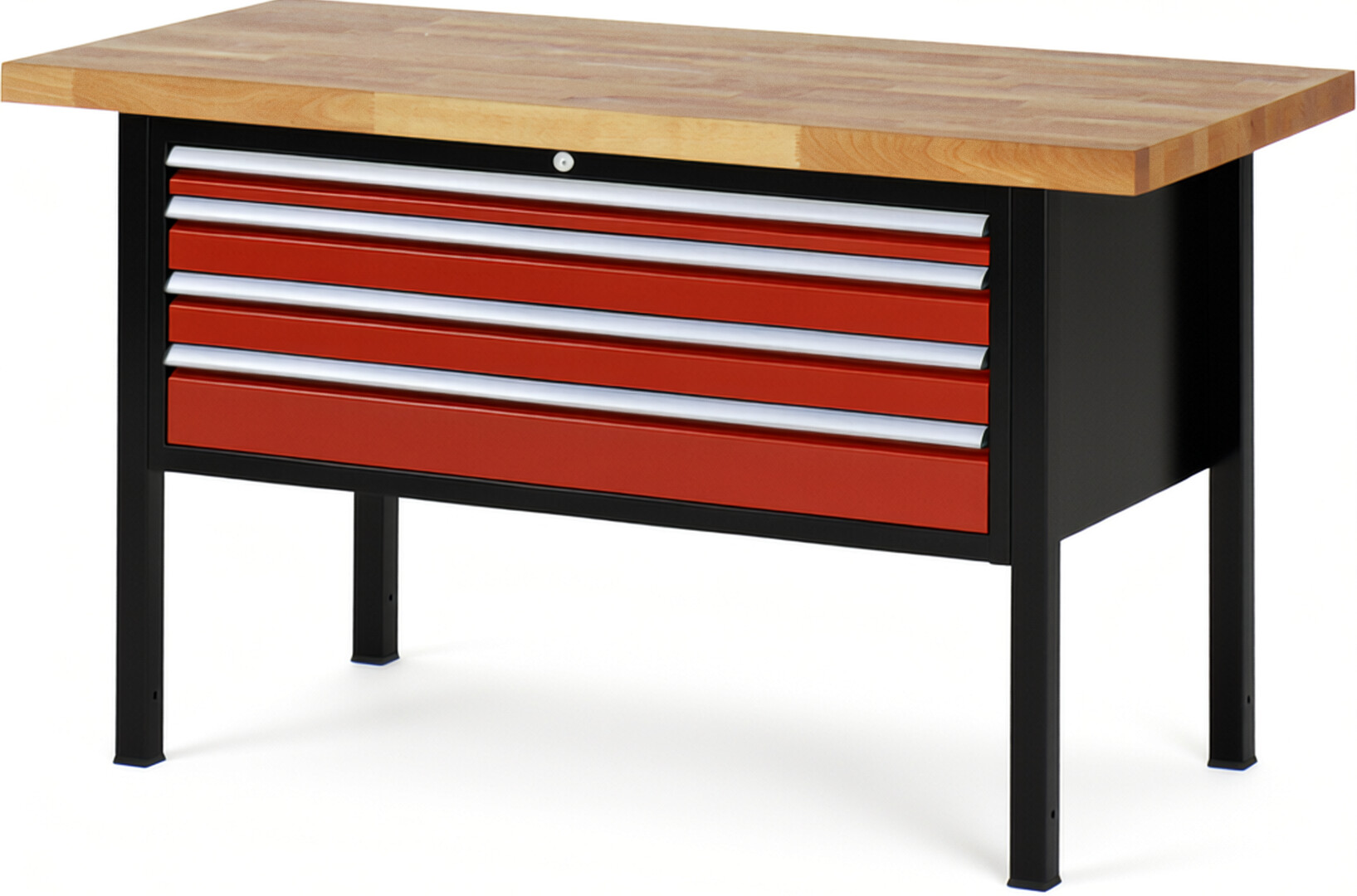 Werkbank Modell 8332 schwarz-rot, BxTxH 1500x700x840 mm,  Buche-Massiv Arbeitsplatte 40 mm,  4 Schubladen mit  Auszug 90 %