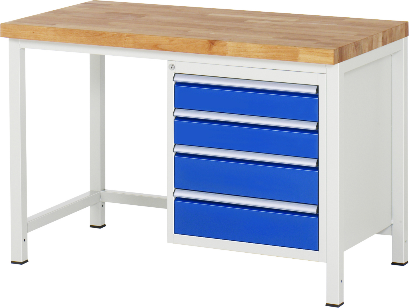 Werkbank Modell 8162 schwarz, BxTxH 1250x700x840-1040 mm,  Buche-Massiv Arbeitsplatte 40 mm,  4 Schubladen mit  Vollauszug 100 % und  SoftClosing