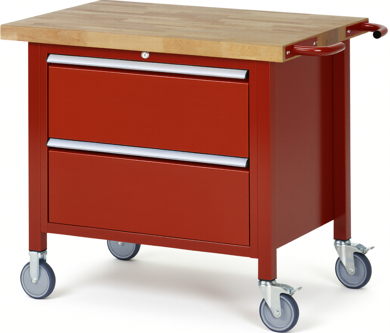 RAU Werkbank rot - Breite 100 cm - Tiefe 70 cm - Höhe 108 cm - Buche-Massiv Arbeitsplatte 40 mm