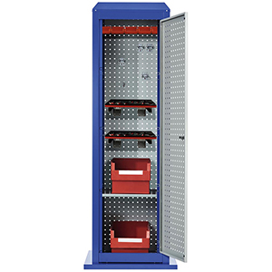 Tool-Tower, BxTxH 700x700x2015 mm, stationär, 5 Lochplatten, 1 Boden, 1 Tür, RAL 5010/7035