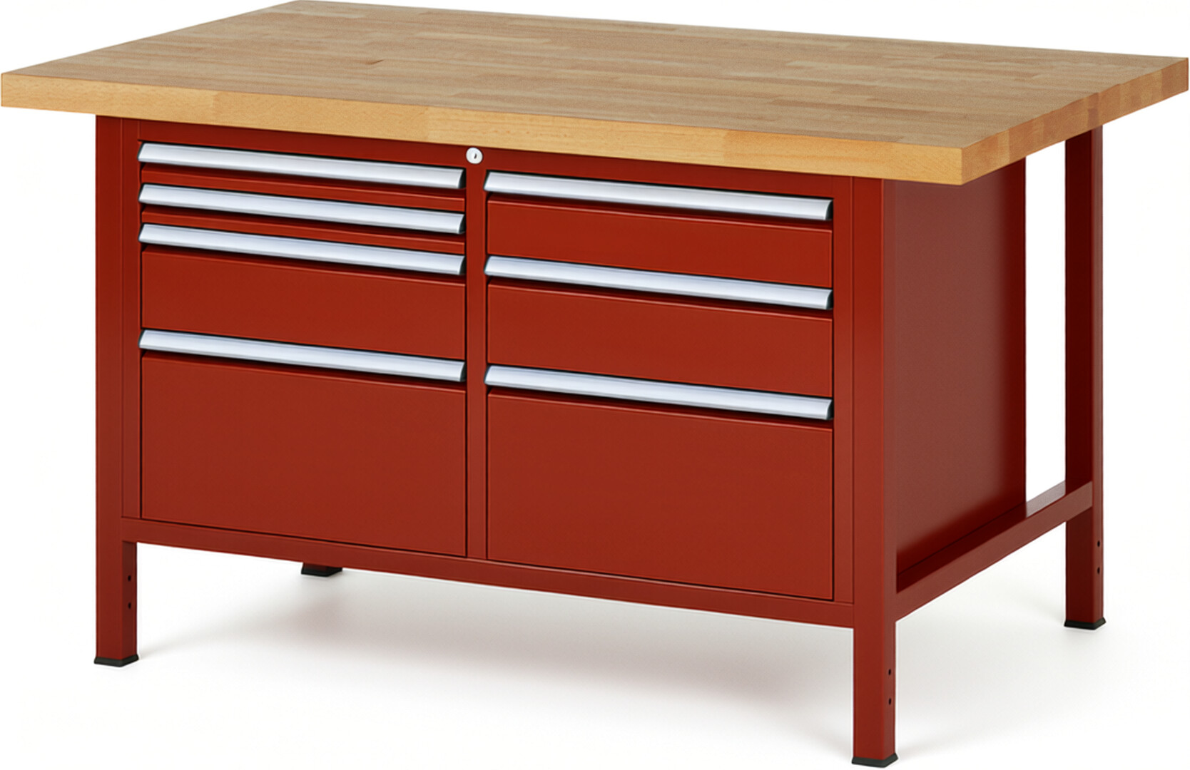 RAU Werkbank rot - Breite 150 cm - Tiefe 90 cm - Höhe 84 cm - Buche-Massiv Arbeitsplatte 40 mm