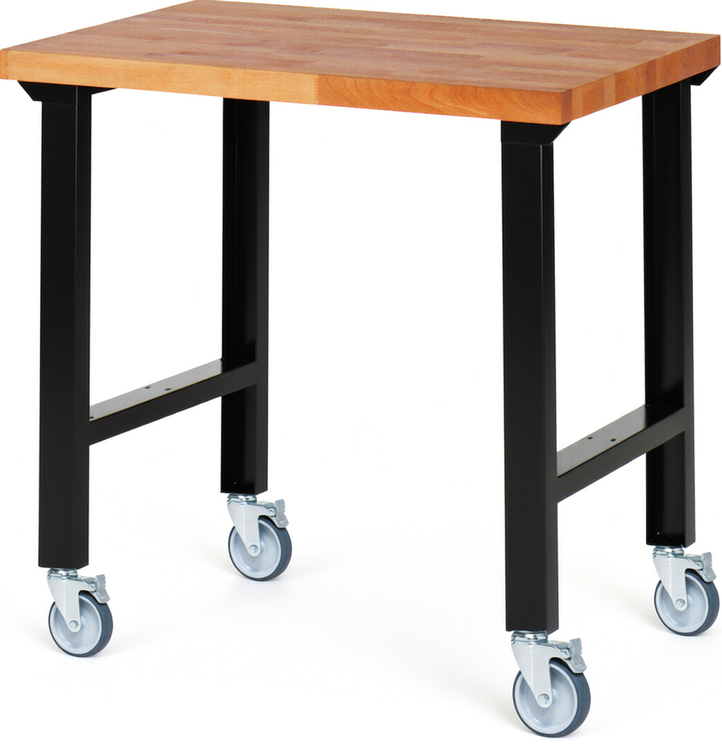 Fahrbare Werkbank Modell 7000 schwarz, BxTxH 1000x700x1000 mm,  Buche-Massiv Arbeitsplatte 40 mm