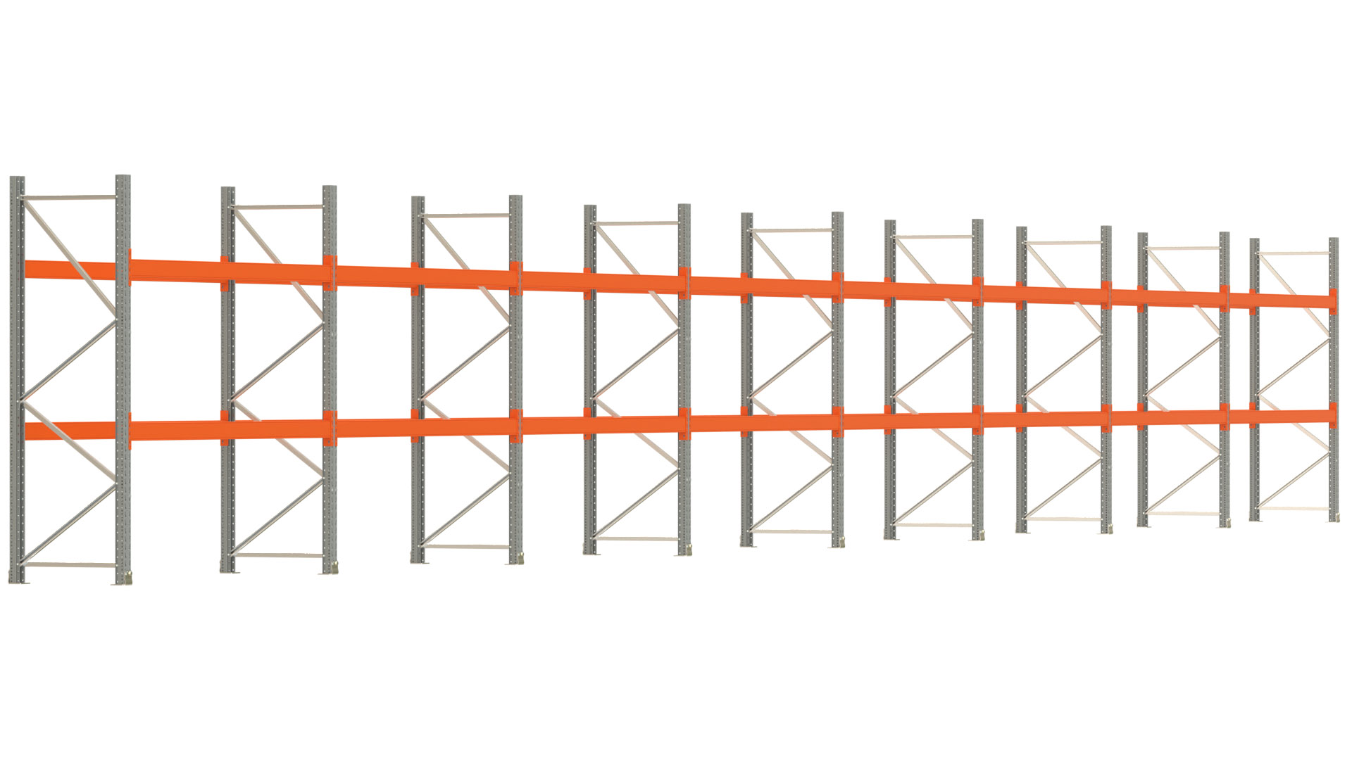 Palettenregal ARTUS - Breite 2236,5 cm - Höhe 250 cm - Tiefe 80 cm - 2 Träger-Ebenen - max. Fachlast 2100 kg - 48 Palettenstellplätze