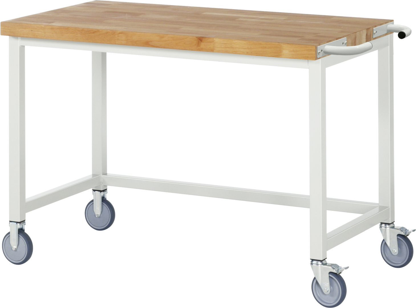 Fahrbare Werkbank Modell 8000 schwarz, BxTxH 1250x700x880-1080 mm,  Buche-Massiv Arbeitsplatte 40 mm