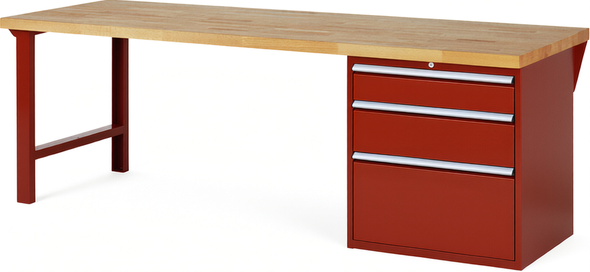 RAU Werkbank rot - Breite 250 cm - Tiefe 90 cm - Höhe 89 cm - Buche-Massiv Arbeitsplatte 40 mm