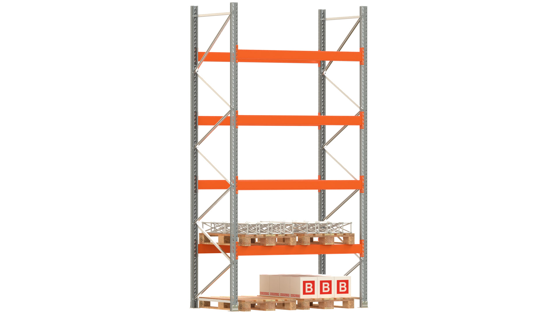 Palettenregal ARTUS - Breite 207 cm - Höhe 400 cm - Tiefe 110 cm - 4 Träger-Ebenen - Fachlast 2600 kg - 10 Palettenstellplätze