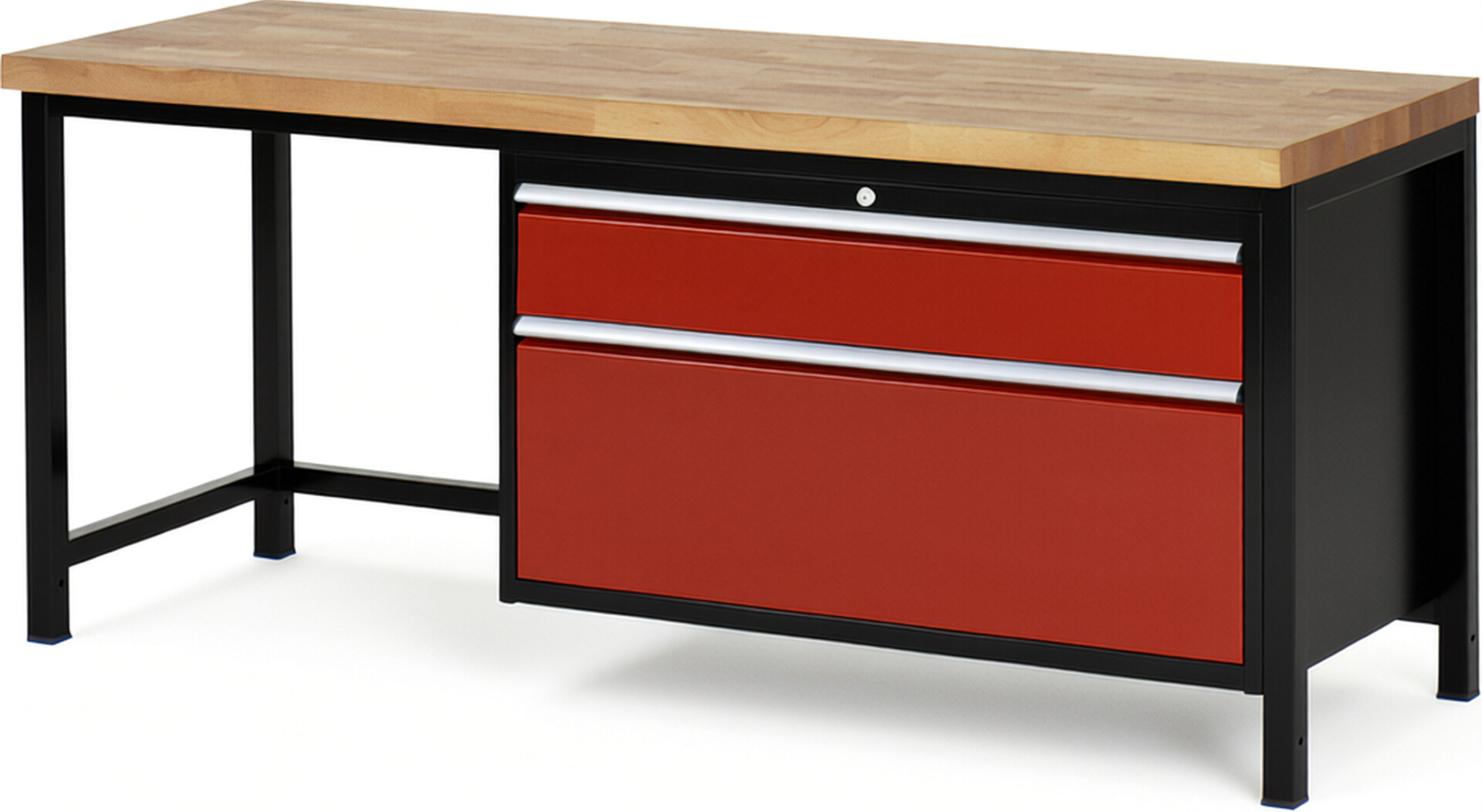 RAU Werkbank schwarz - rot - Breite 200 cm - Tiefe 70 cm - Höhe 104 cm - Buche-Massiv Arbeitsplatte 40 mm