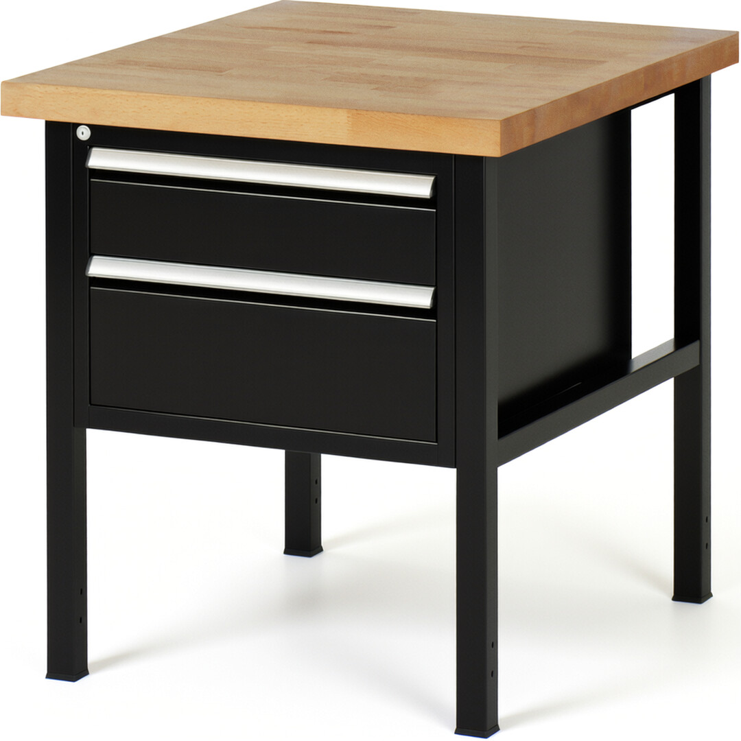 RAU Werkbank schwarz - Breite 75 cm - Tiefe 90 cm - Höhe 104 cm - Buche-Massiv Arbeitsplatte 40 mm